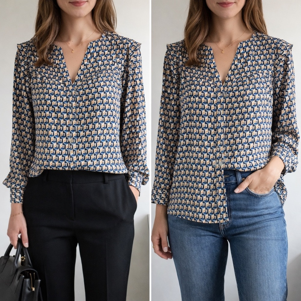 Cotton Bleu Geometric Women's Blouse